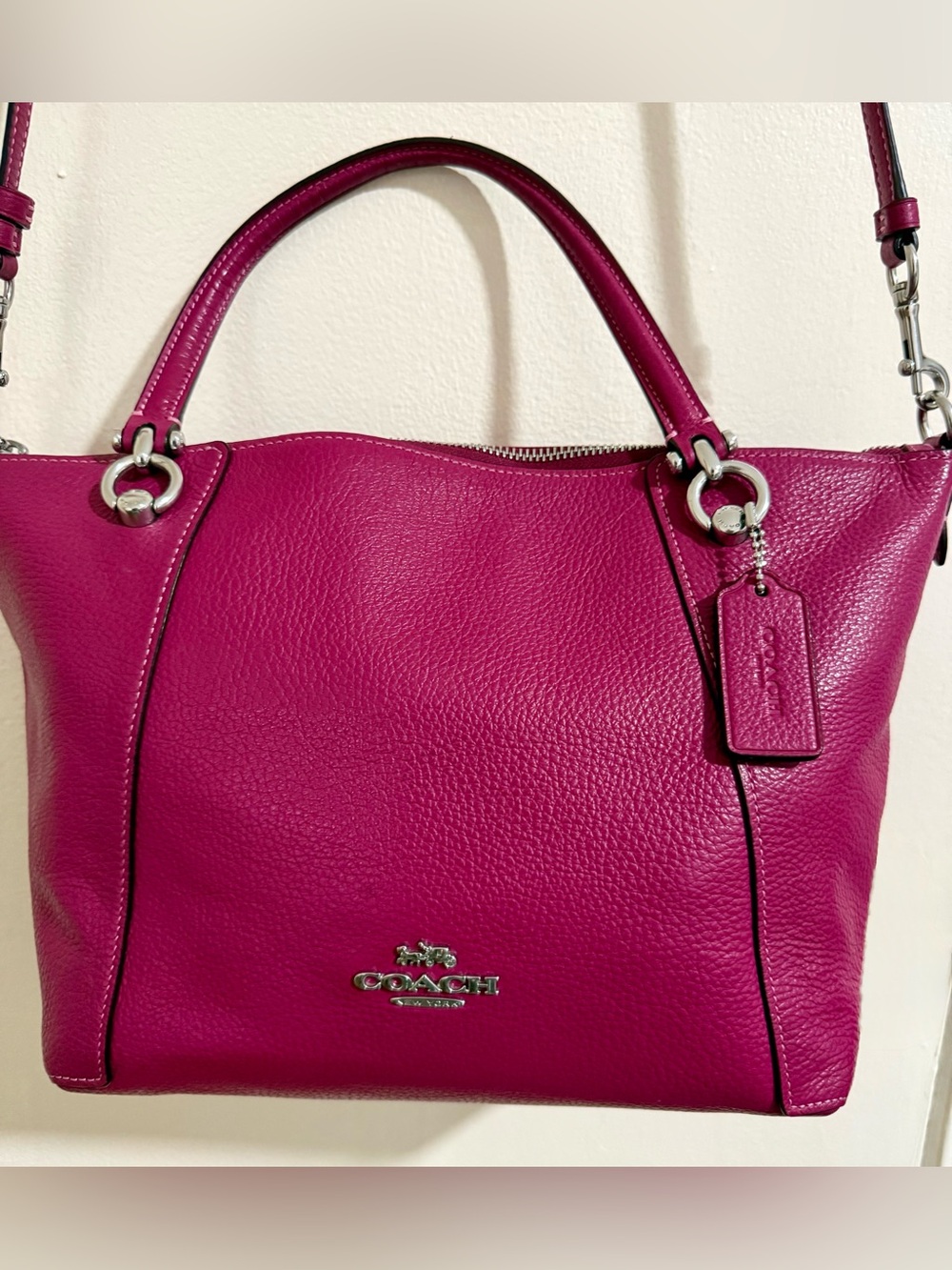 Coach Kasey Satchel - Pebbled Leather Shoulder Bag in Fuchsia Pink